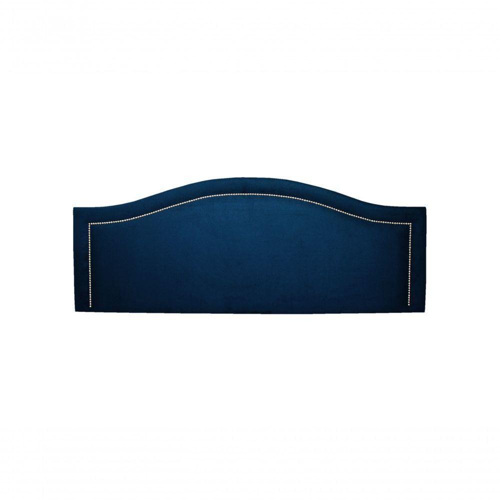 Cabeceira Casal Curva Luxo 140x60 Suede Azul - Tachas Prata - 2