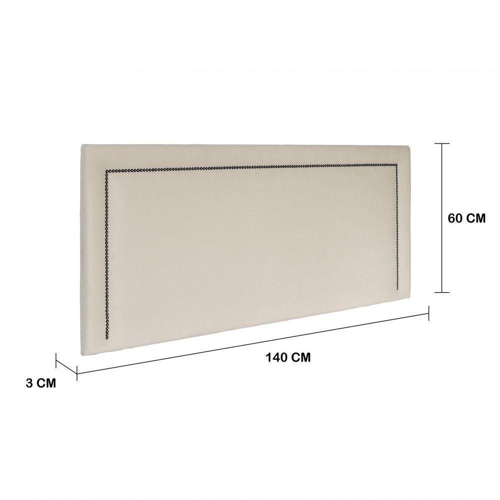 Cabeceira Casal Reta Luxo 140x60 Suede Off White - Tachas Fumê - 3