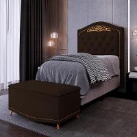 Cabeceira Cama Box Solteiro 90Cm Com Calçadeira Baú Imperial J02 Corano Marrom Escuro - 5