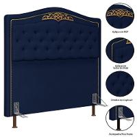 Cabeceira Cama Box Casal Queen 160Cm Com Calçadeira Baú Imperial Veludo J02 Azul - 3