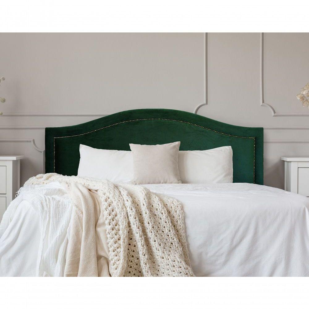 Cabeceira Queen Curva Luxo 160x60 Veludo Verde - Tachas Fumê - 1