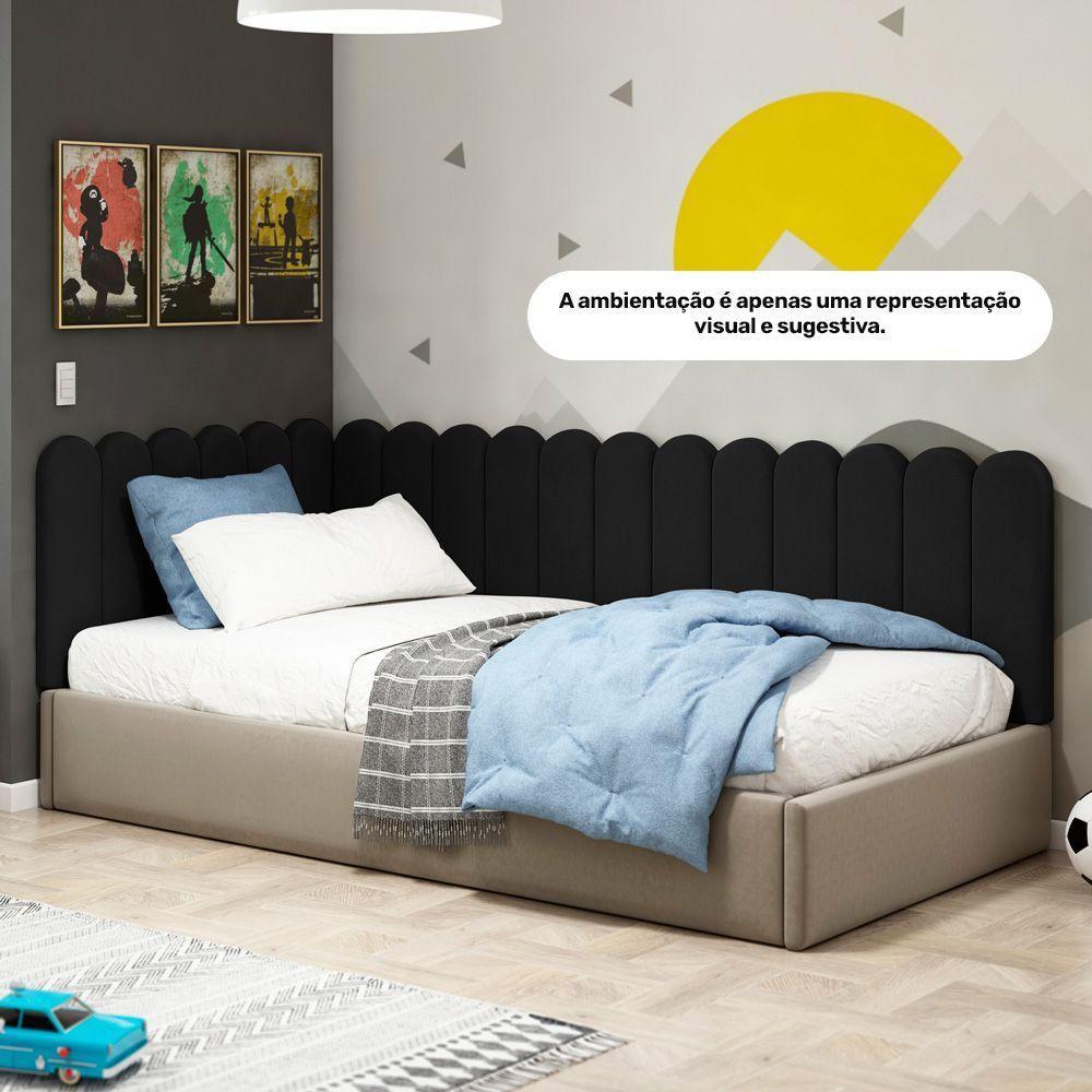 Painel Cabeceira Cama Box Casal Queen Size Lana 160cm Linho Preto - Desk Design - 5