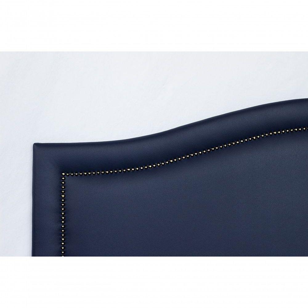 Cabeceira Casal Curva Luxo 140x60 Courino Azul - Tachas Fumê - 4