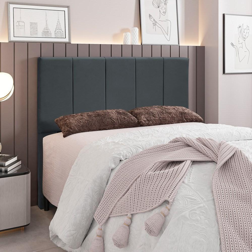 Cabeceira Cama Box Casal Queen 160Cm Pérola W01 Suede Cinza - 5