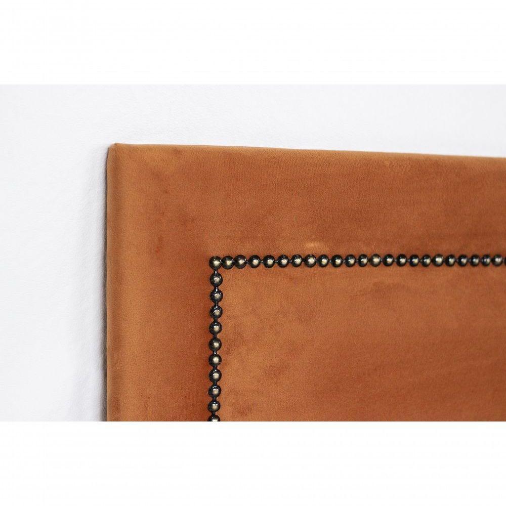 Cabeceira Casal Reta Luxo 140x60 Veludo Terracota - Tachas Fumê - 3