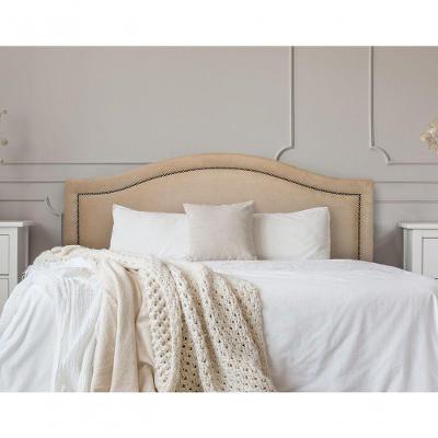 Cabeceira Queen Curva Luxo 160x60 Suede Bege - Tachas Fumê