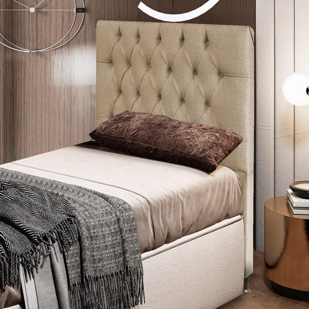 Cabeceira Cama Box Solteiro 90Cm Diamante Linho J02 Bege - 5