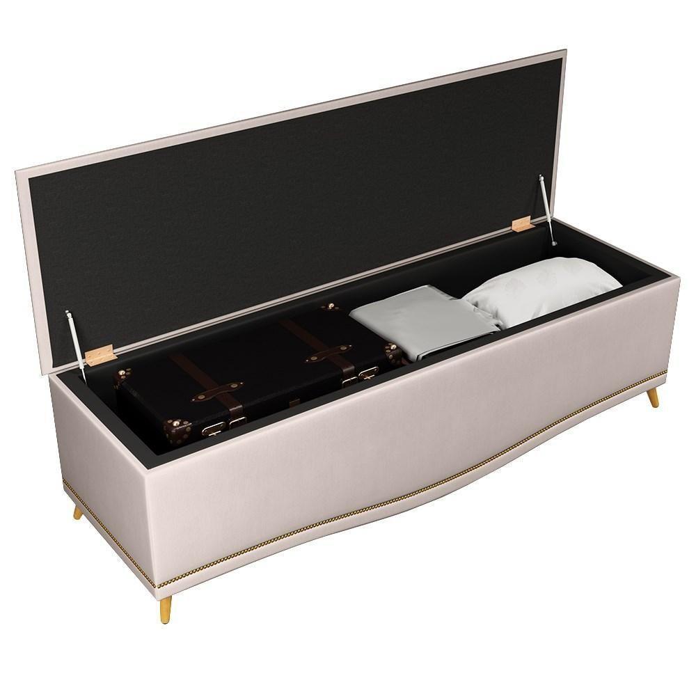 Cabeceira Cama Box Casal Queen 160Cm Com Calçadeira Baú Imperial Veludo J02 Bege - 4