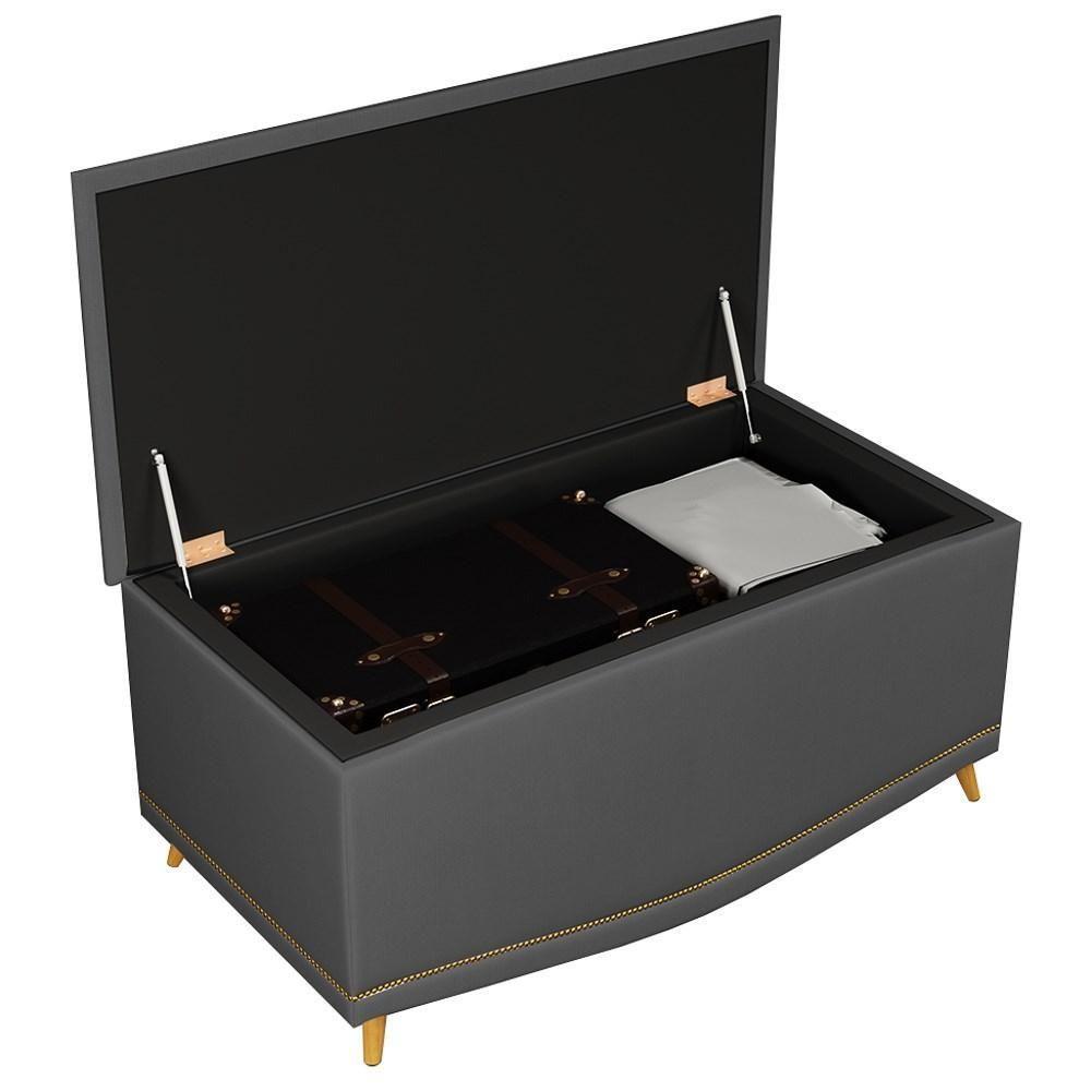 Cabeceira Cama Box Solteiro 90Cm Com Calçadeira Baú Imperial J02 Veludo Cinza - 5