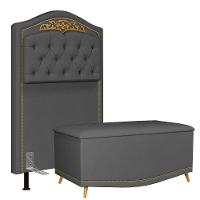 Cabeceira Cama Box Solteiro 90Cm Com Calçadeira Baú Imperial J02 Veludo Cinza - 1