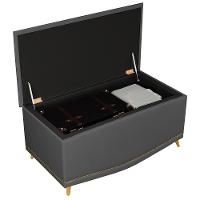 Cabeceira Cama Box Solteiro 90Cm Com Calçadeira Baú Imperial J02 Veludo Cinza - 5