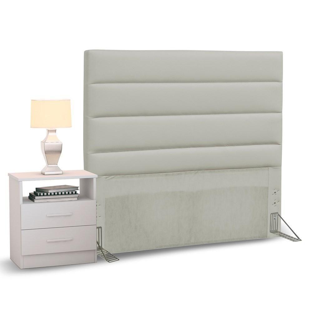 Cabeceira Cama Box Solteiro 90Cm Greta Corano Bege E 1 Mesa De Cabeceira Flex Dm1 Branco - 1
