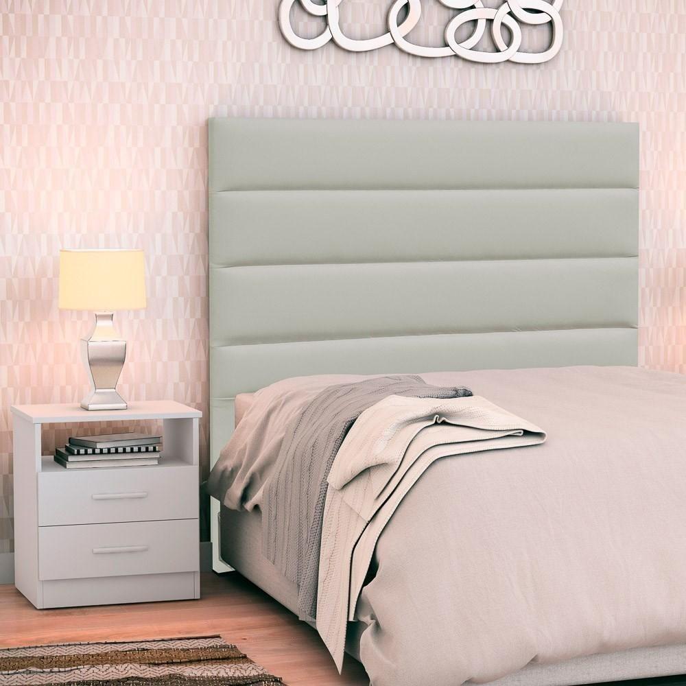 Cabeceira Cama Box Solteiro 90Cm Greta Corano Bege E 1 Mesa De Cabeceira Flex Dm1 Branco - 6