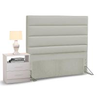 Cabeceira Cama Box Solteiro 90Cm Greta Corano Bege E 1 Mesa De Cabeceira Flex Dm1 Branco - 1