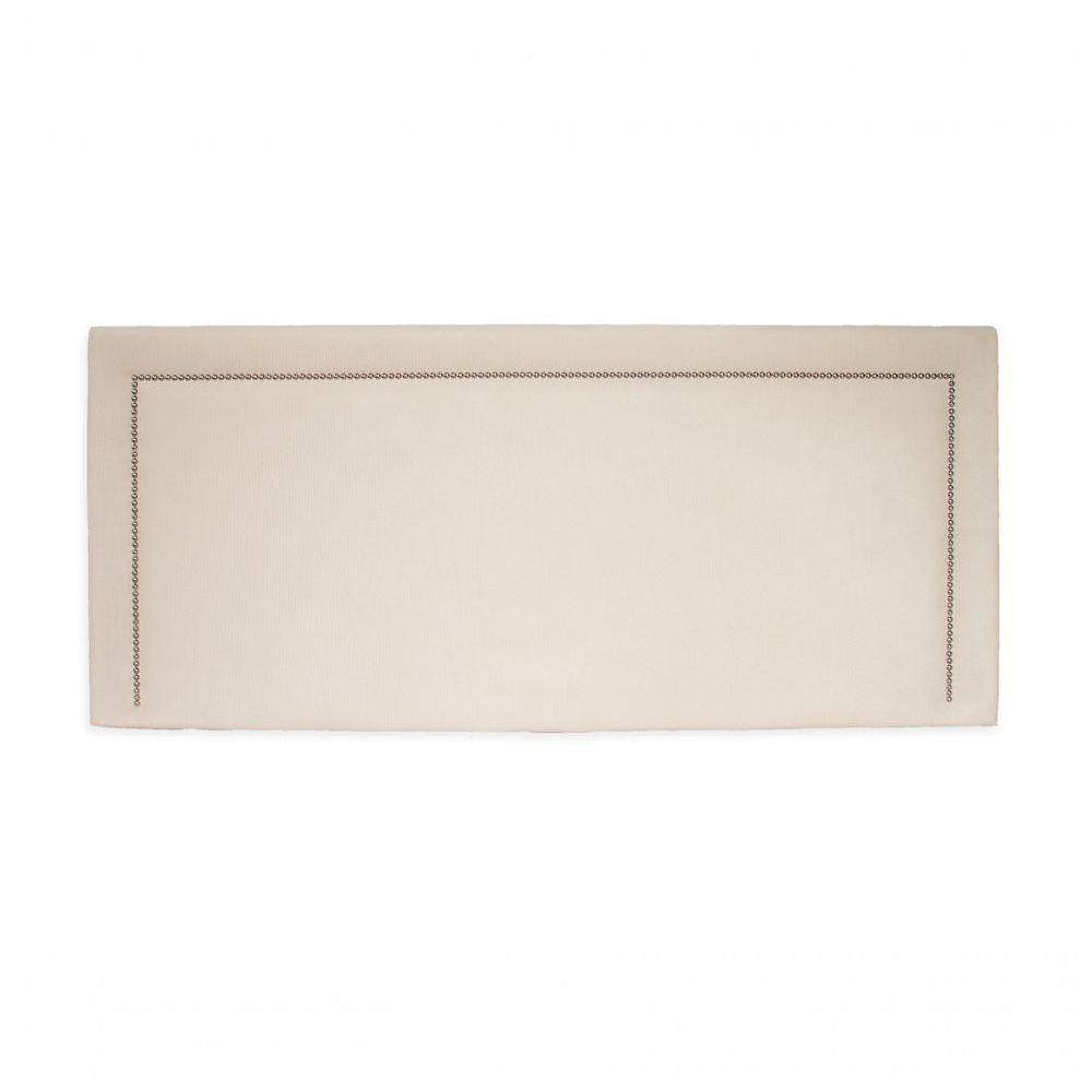 Cabeceira Casal Reta Luxo 140x60 Suede Off White - Tachas Prata - 2