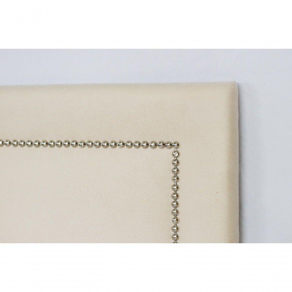 Cabeceira Casal Reta Luxo 140x60 Suede Off White - Tachas Prata - 4