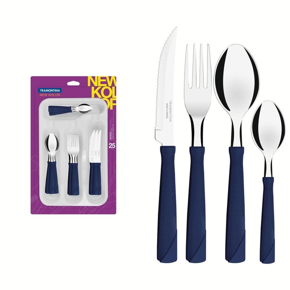 Faqueiro Tramontina New Kolor Inox Azul com Gaveteiro 25 Peças - 1