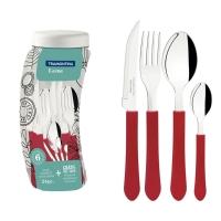 Faqueiro Tramontina Leme Inox Vermelho 24 Peças com Pote Plástico - 1