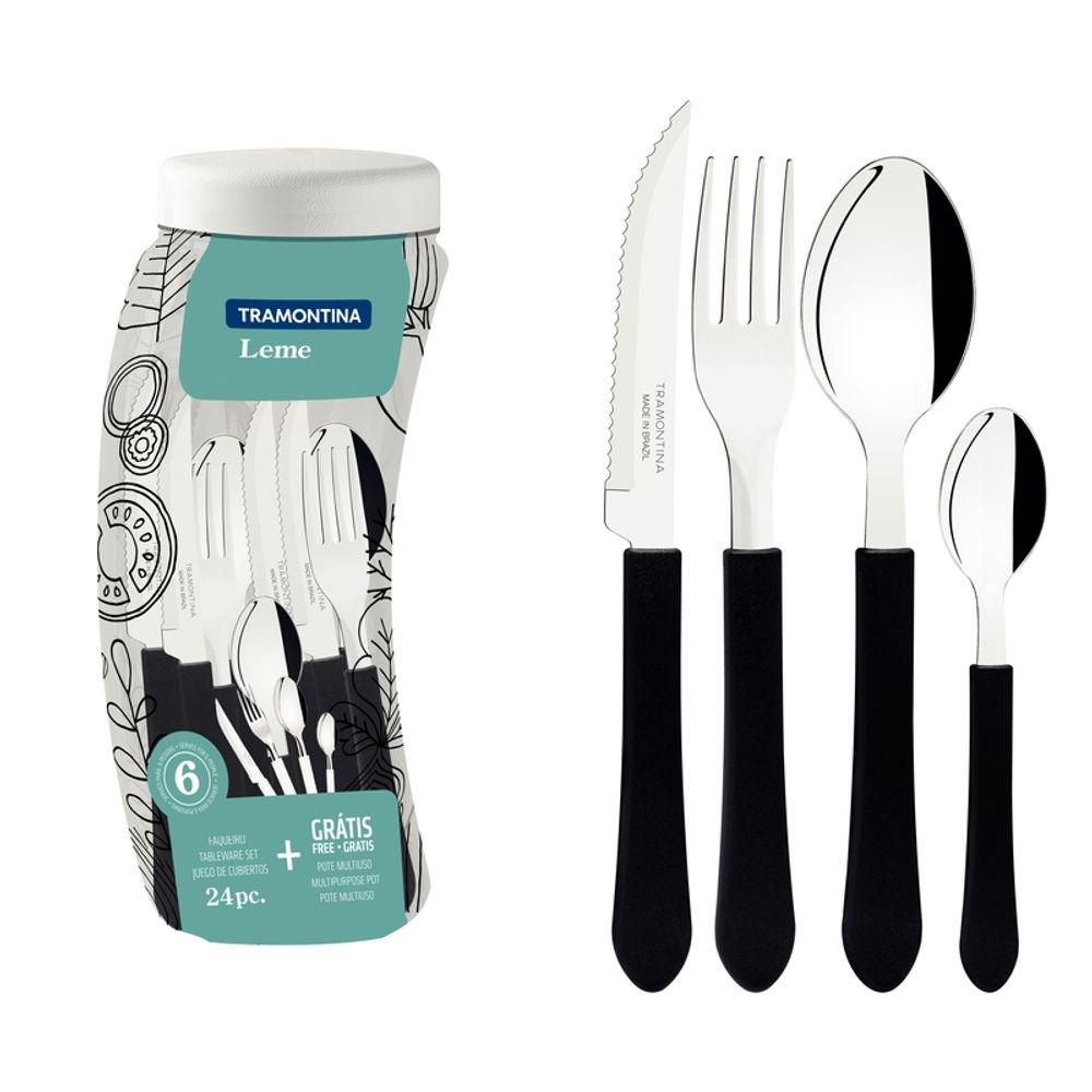 Faqueiro Tramontina Leme Inox Preto 24 Peças com Pote Plástico - 1
