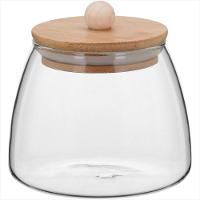 Pote 10x11x11 cm 450ml Borosilicato Transparente Tampa Bambu Table - GS - 1