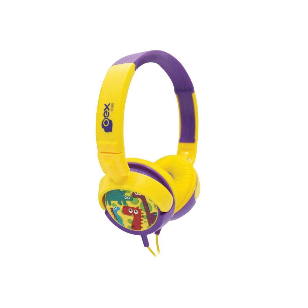 Fone De Ouvido Infantil Fones Giratorios Oex Kids Dino Hp300 - 85Db Amarelo/Roxo - 1