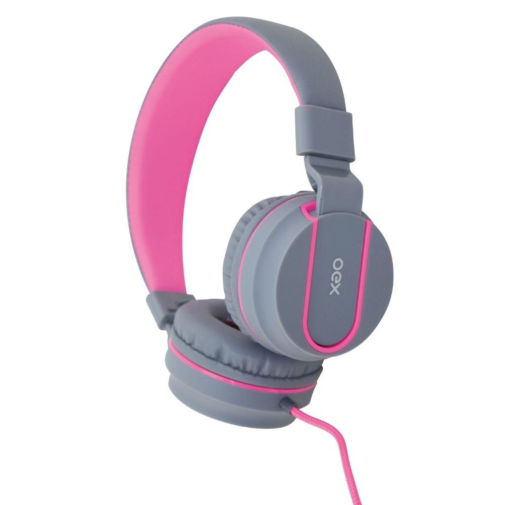Fone De Ouvido Com Microfone Oex Neon Hs106 - Cinza E Rosa - 1