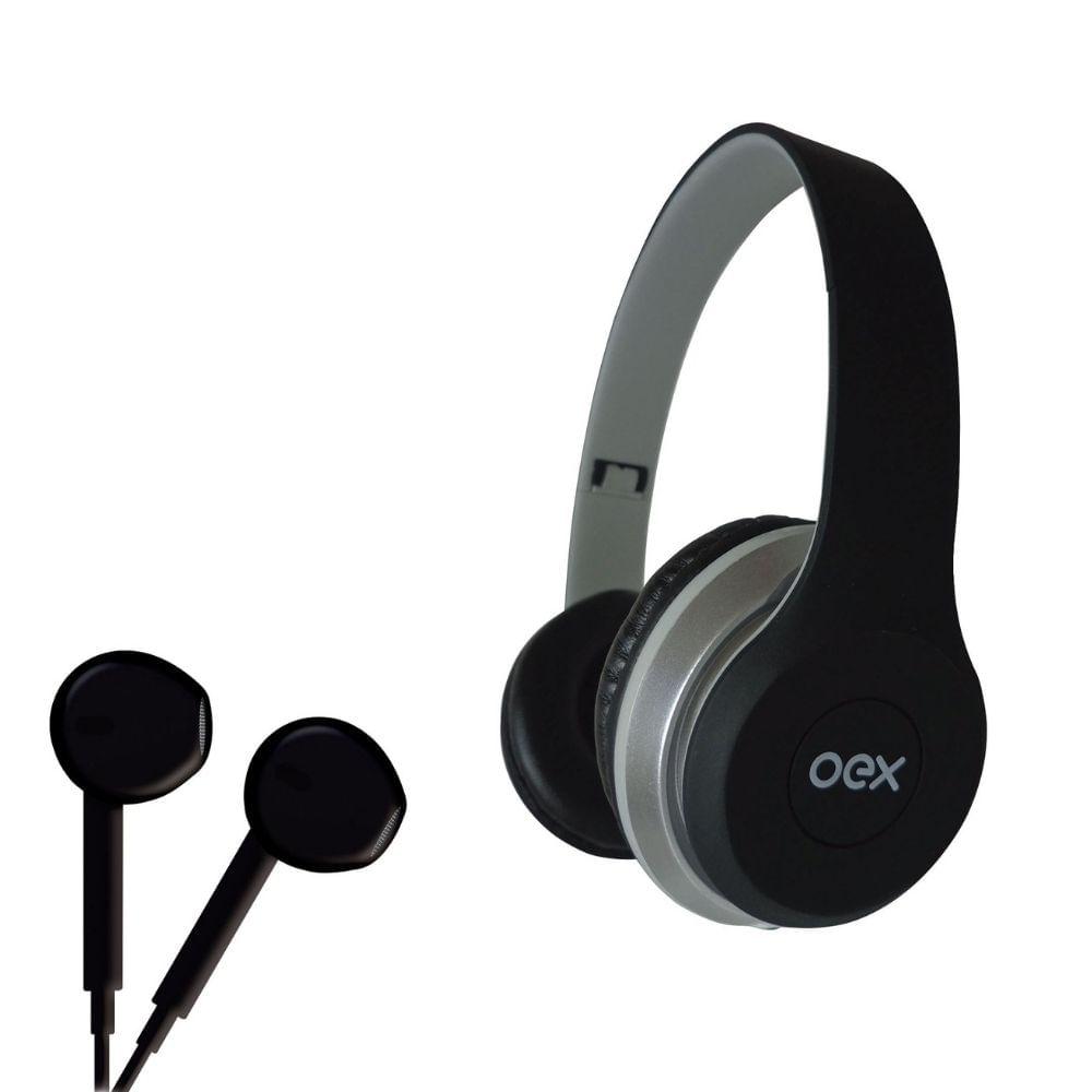 Combo Headset E Fone De Ouvido Com Microfone Oex Twin Hf100 - Preto - 1