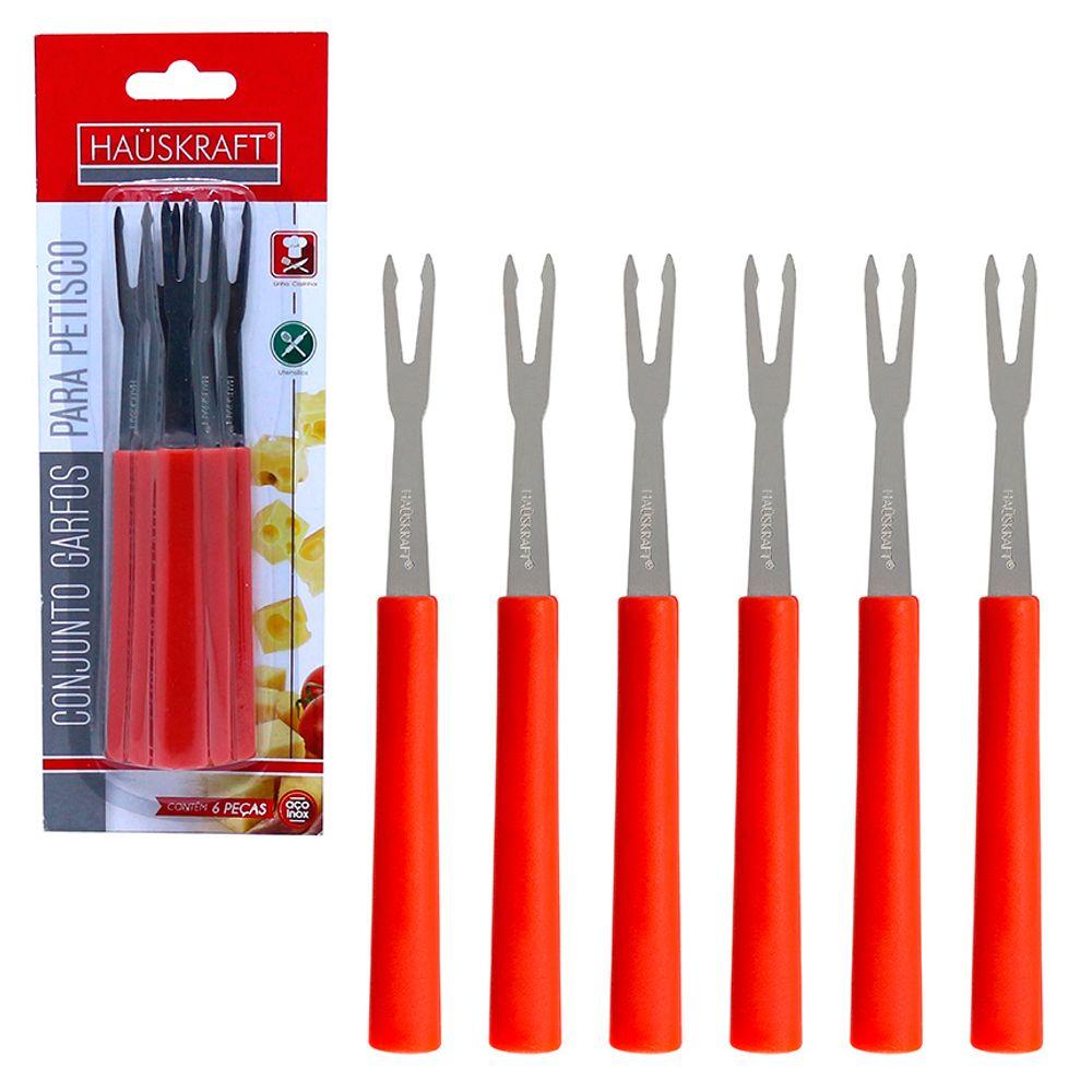 Garfo P Petisco Inox Vermelho 6 Peças Hauskraft - 1