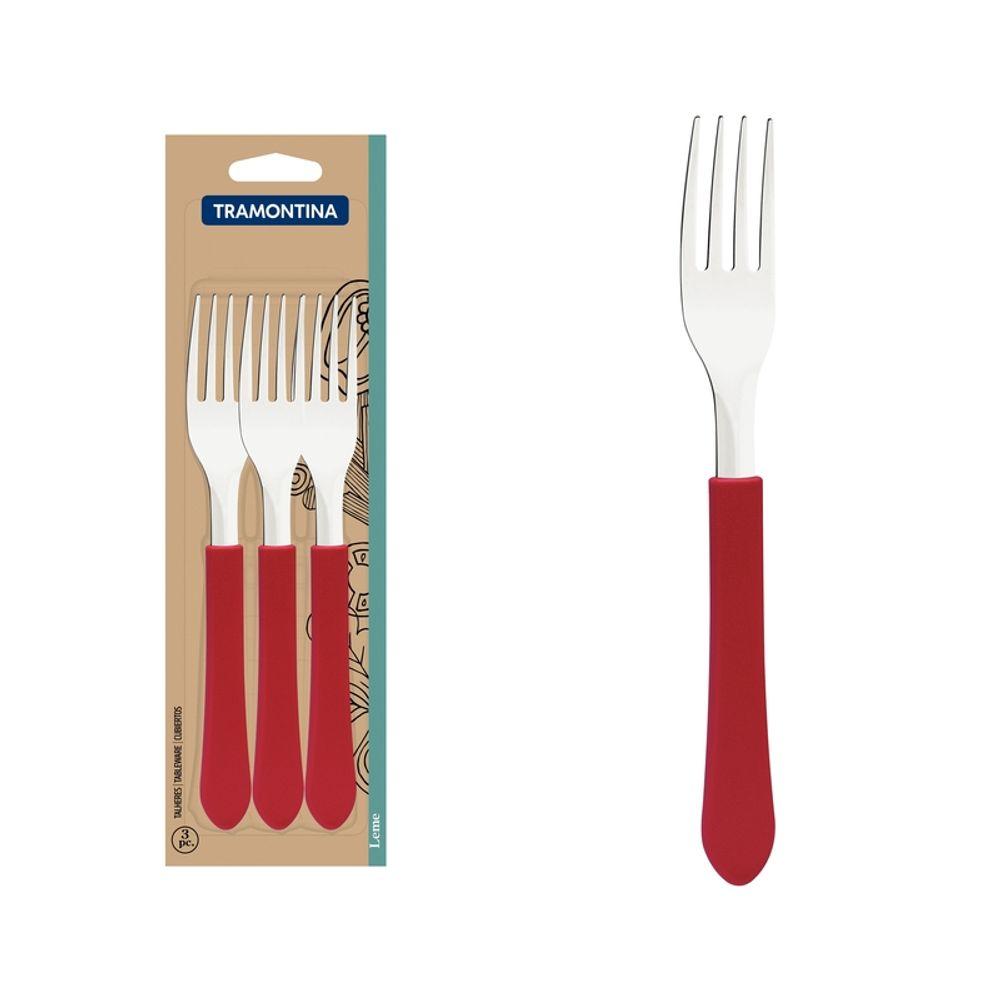 Conjunto Garfos Mesa Inox 3 Peças Leme Vermelho Tramontina - 1