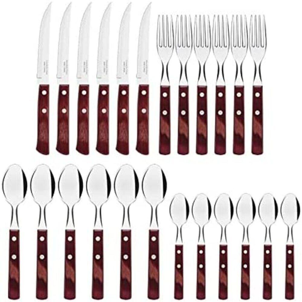 Conjunto de Talheres com Colher Faca e Garfo Inox 24 peças Polywood Tramontina - 1