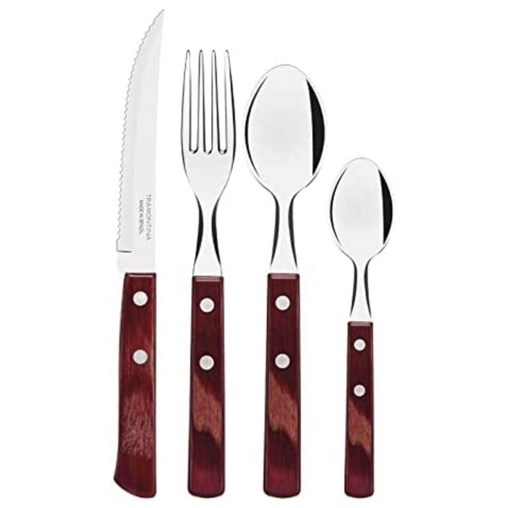 Conjunto de Talheres com Colher Faca e Garfo Inox 24 peças Polywood Tramontina - 2
