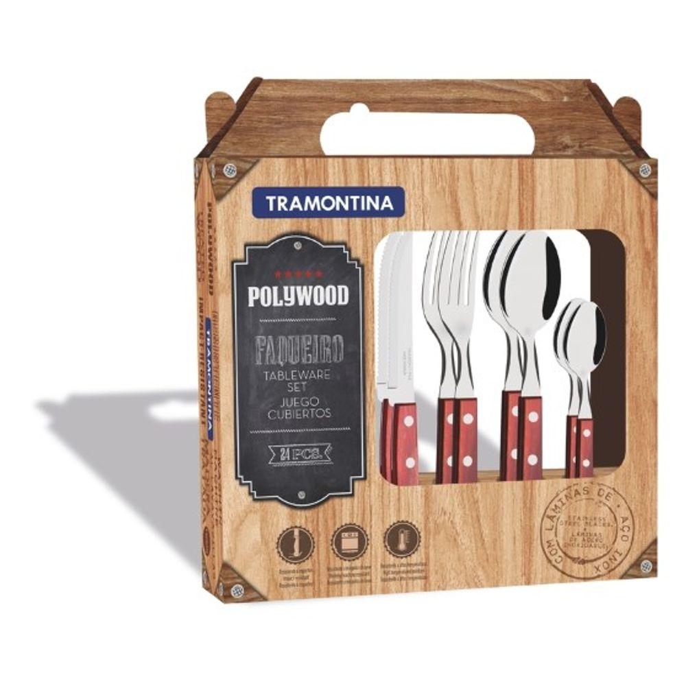 Conjunto de Talheres com Colher Faca e Garfo Inox 24 peças Polywood Tramontina - 3