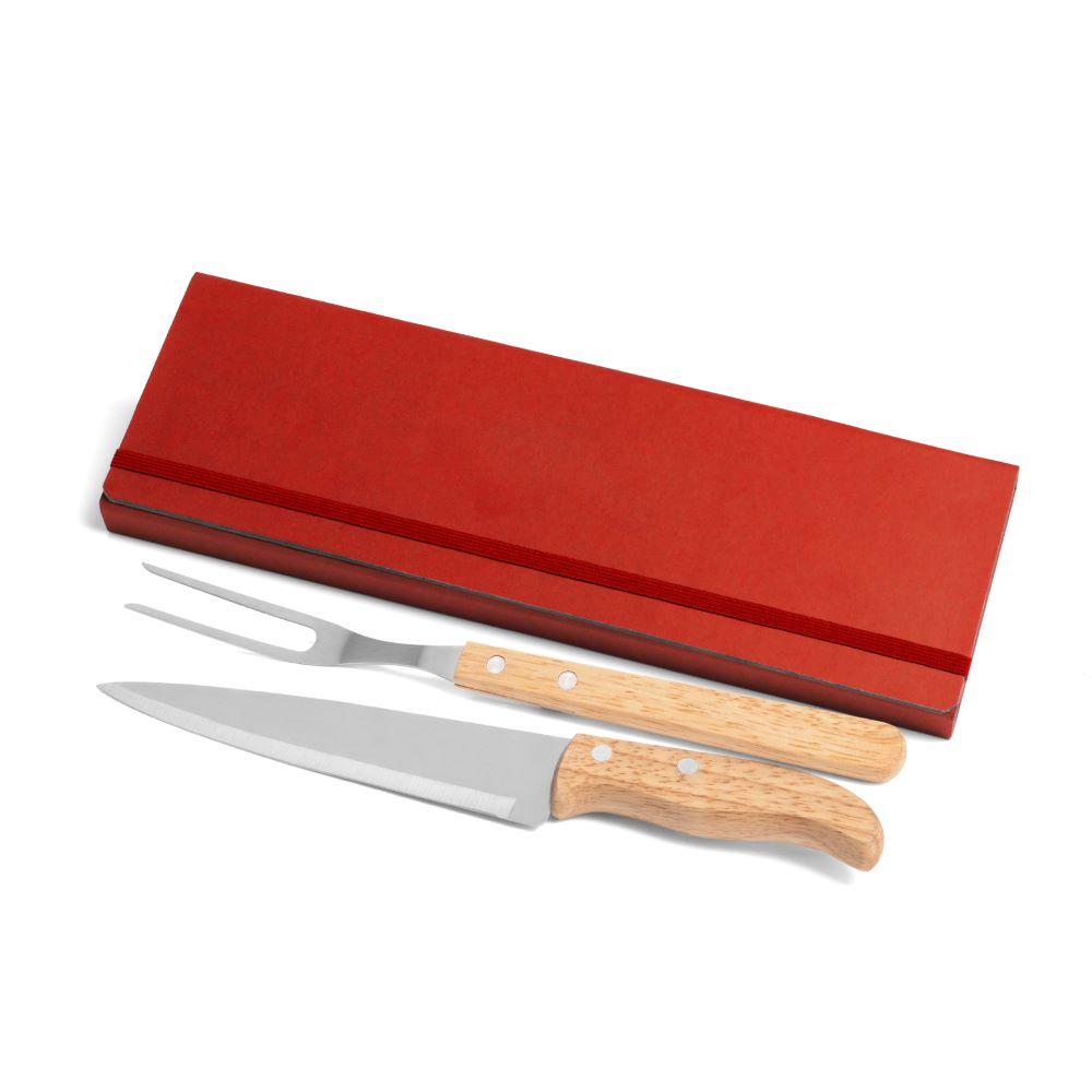 Conjunto De Garfo E Faca Inox / Madeira Com Estojo Vermelho - 3 Pçs Welf - 1