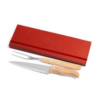 Conjunto De Garfo E Faca Inox / Madeira Com Estojo Vermelho - 3 Pçs Welf - 1