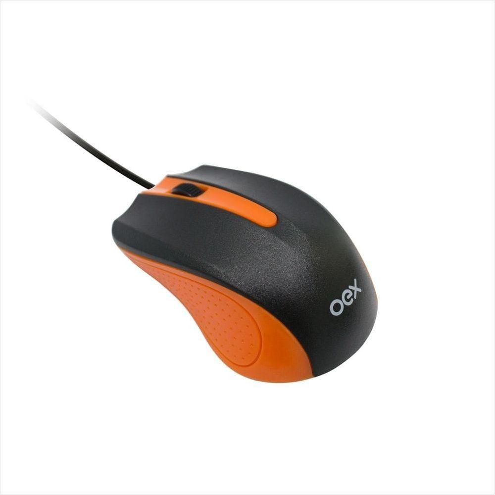 Mouse com Fio 1000 DPI Oex MS100 - Laranja Preto - 1