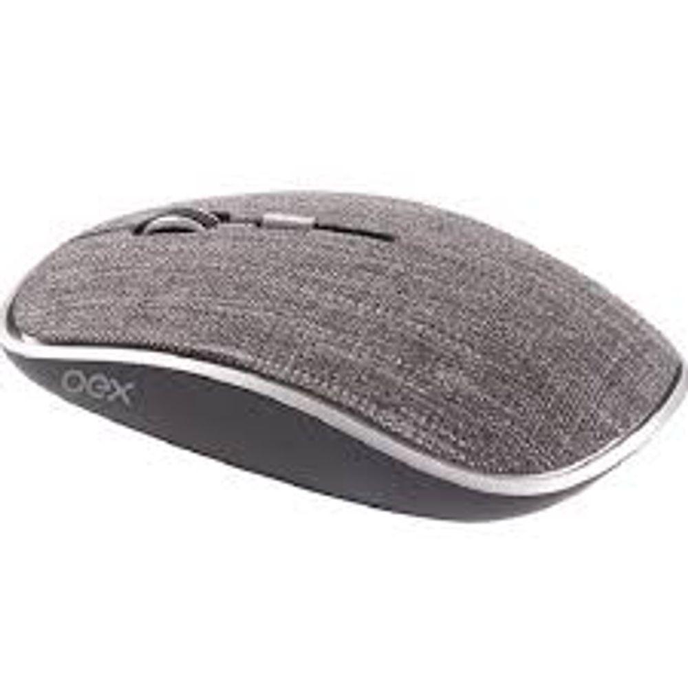 Mouse Wireless OEX Twill MS600 Bluetooth Cinza 1600Dpi Receptor Nano USB Revestido em Tecido - 1