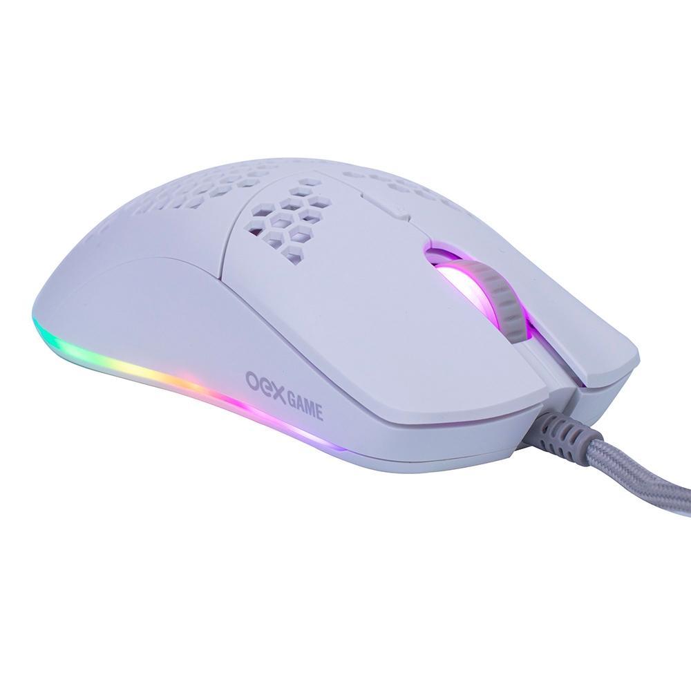 Mouse Gamer Ultra Leve - Dyon-X Ms322S - Rgb - 7 Botoes - 6200 Dpi Branco - 2