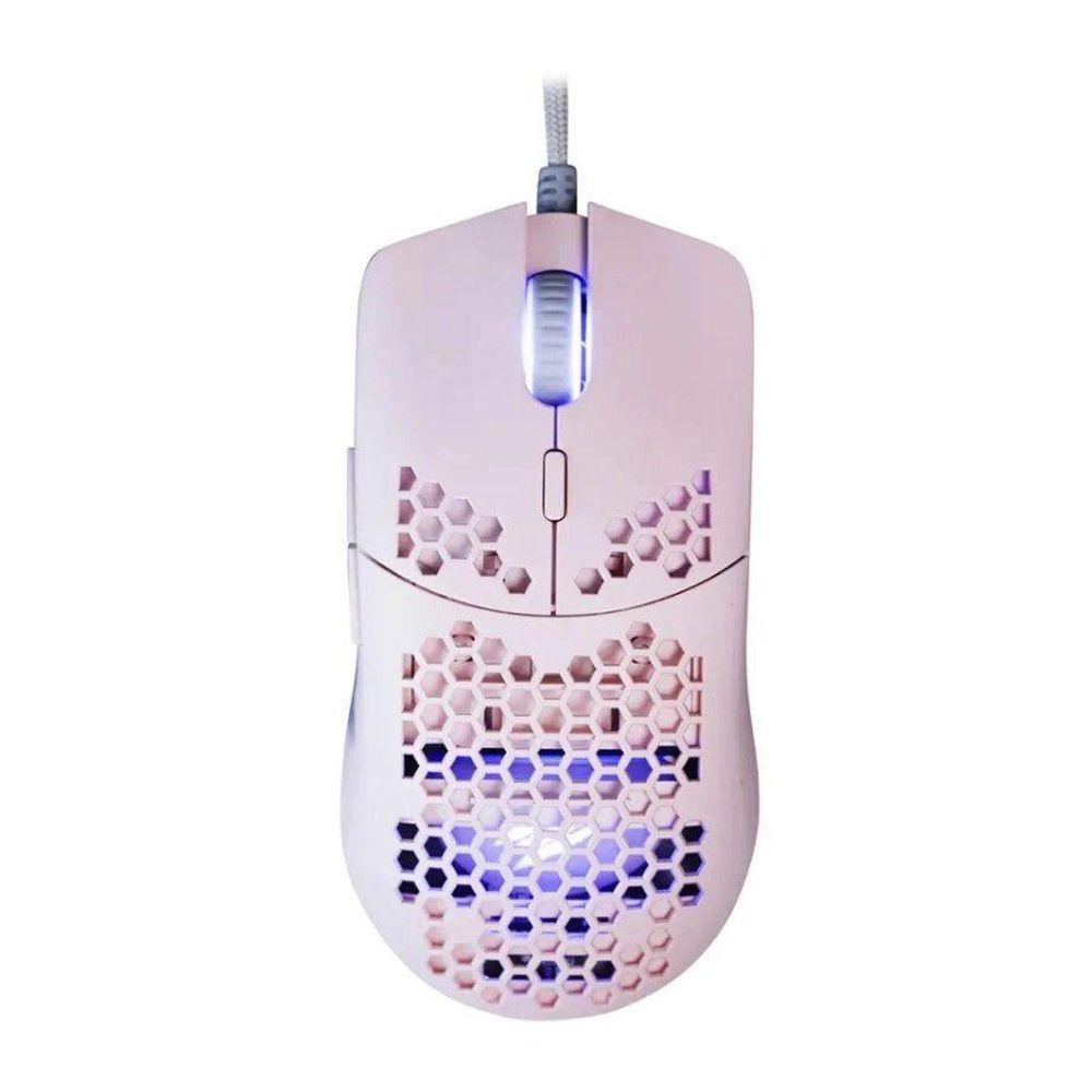 Mouse Gamer Ultra Leve - Dyon-X Ms322S - Rgb - 7 Botoes - 6200 Dpi Rosa - 6