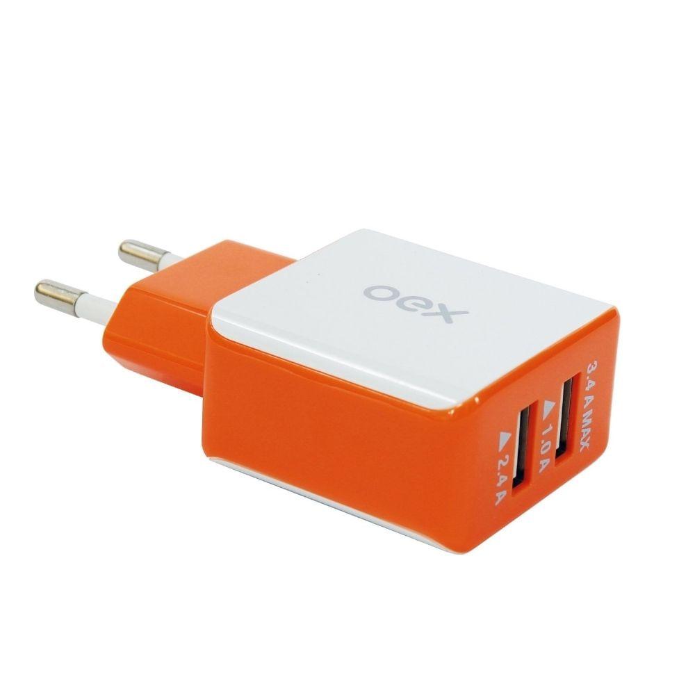 Carregador De Tomada Com Duas Entradas Usb Oex Cg201 - Laranja - 1