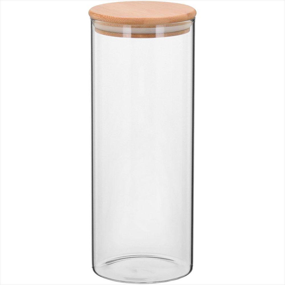 Pote 25X10X10 cm 1,4L Borosilicato Transparente Com Tampa Bambu Table - GS - 1