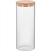 Pote 25X10X10 cm 1,4L Borosilicato Transparente Com Tampa Bambu Table - GS - 1