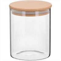 Pote 12X10X10 cm 770ml Borosilicato Transparente Com Tampa Bambu Table - GS - 1