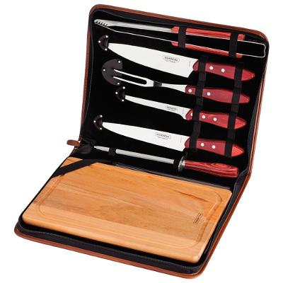 Kit Churrasco Tramontina Inox Polywood Vermelho Tábua e Estojo 8 Peças