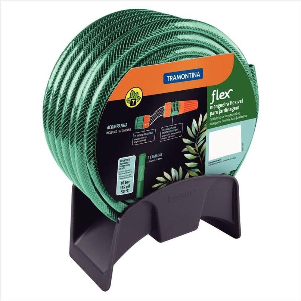 Mangueira Flex Tramontina Verde PVC Engate Rosqueado Esguicho e Suporte Mural 25m - 2