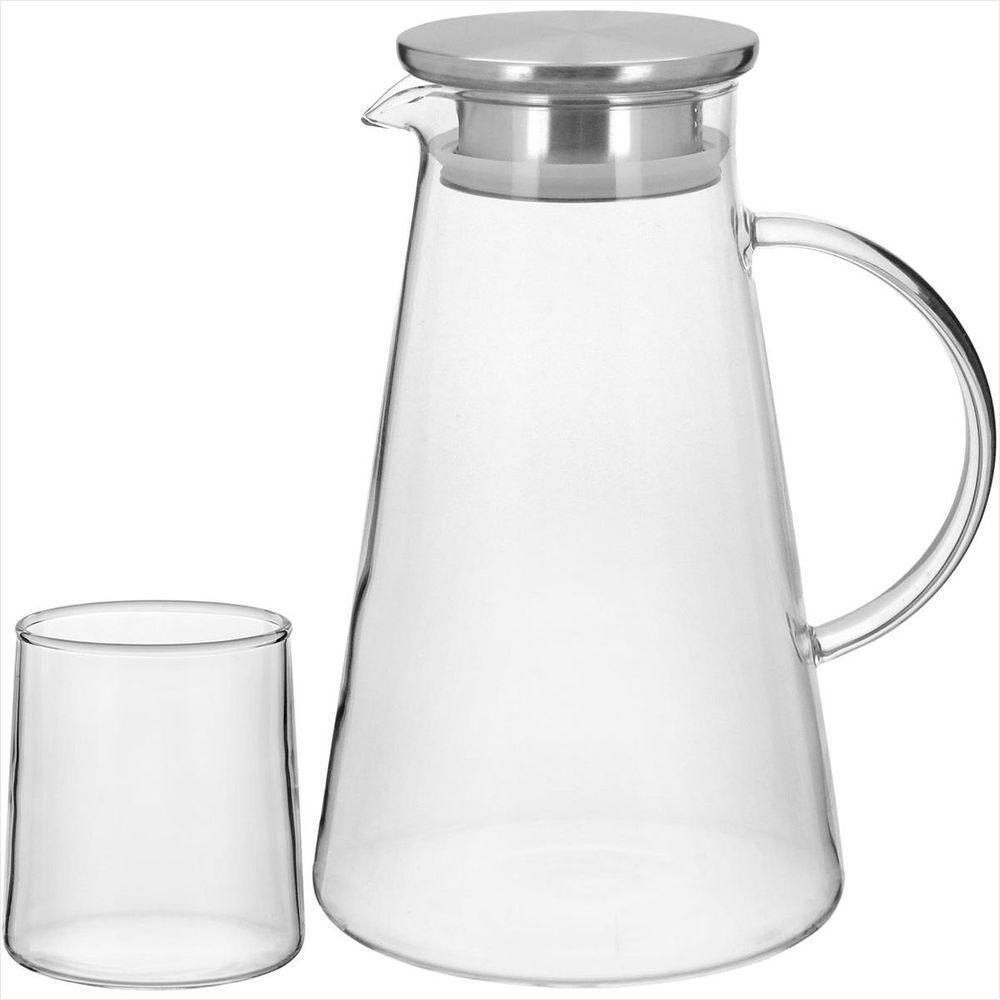 Jogo de Jarra - Copos 2L - 300ml Borosilicato Transparente 7 Peças com Tampa Inox - GS - 1