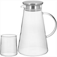 Jogo de Jarra - Copos 2L - 300ml Borosilicato Transparente 7 Peças com Tampa Inox - GS - 1