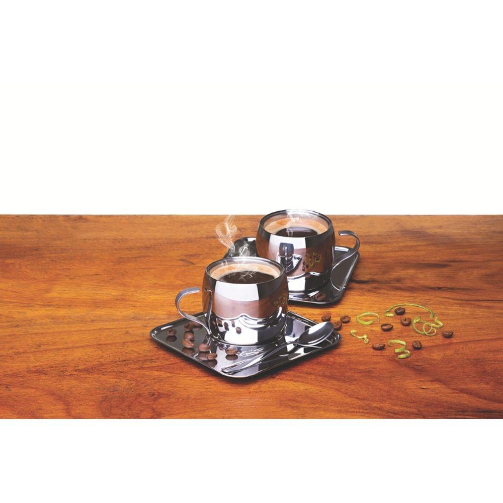 Kit para Café Tramontina Inox Xícara Píres Quadrado e Colher 6 Peças - 3