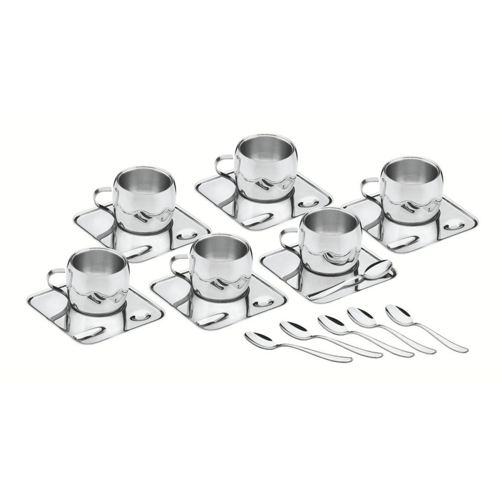 Kit para Café Tramontina Inox Xícara Pires Quadrado Colher 18 Peças - 1