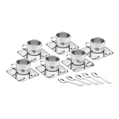 Kit para Café Tramontina Inox Xícara Pires Quadrado Colher 18 Peças
