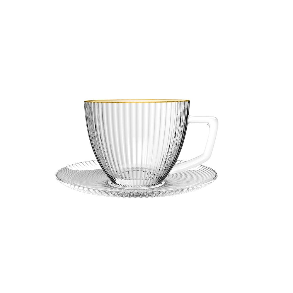 Xícara para Chá com Pires Graffiato com Borda Dourada 230 ml 6 Peças - 1